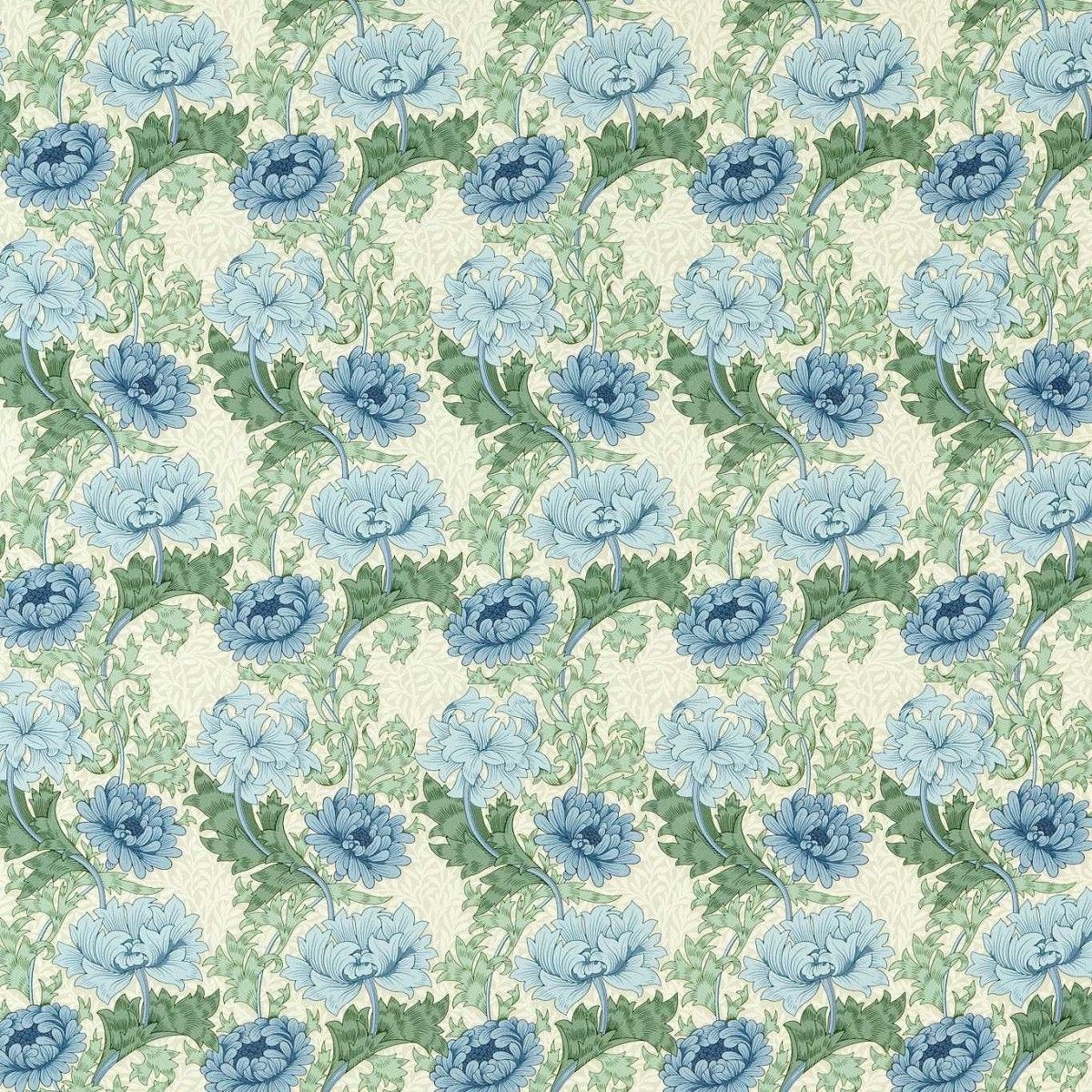 Chrysanthemum Outdoor Indigo/Bayleaf Fabric by William Morris & Co.