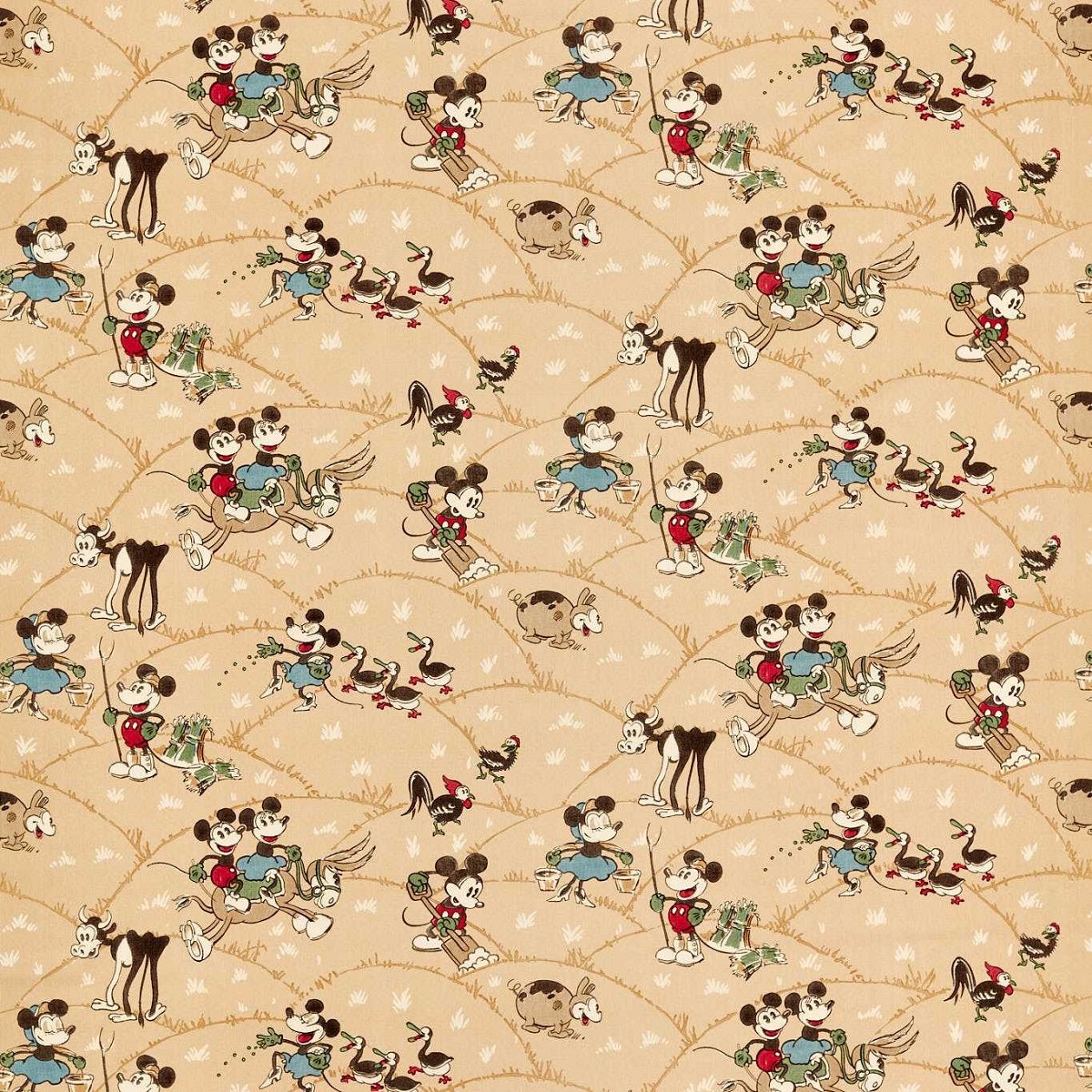 Mickey At The Farm Butterscotch Fabric by Sanderson