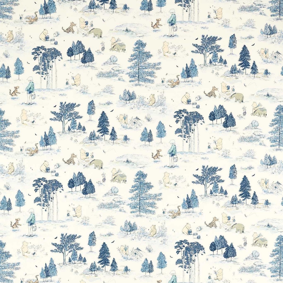 Winnie The Pooh Bonbon Blue Fabric by Sanderson