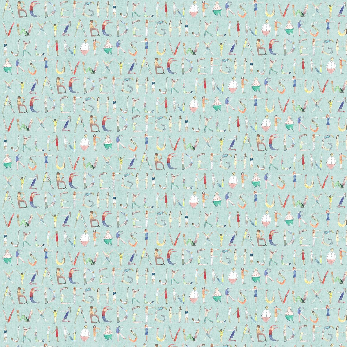Alphabet People Mint Fabric by Voyage Maison