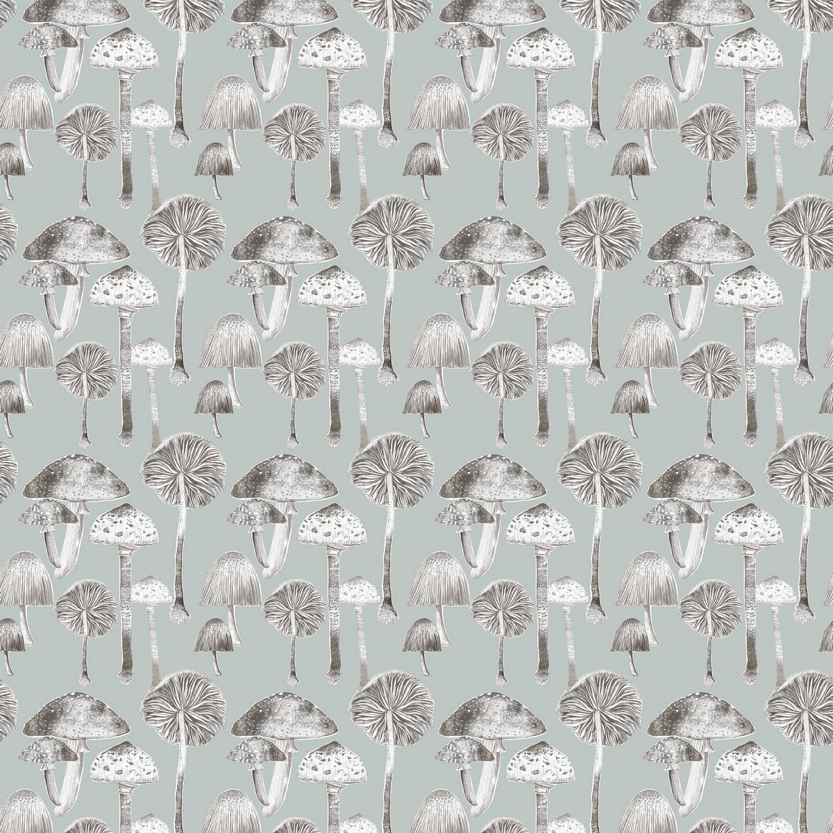 Toadstools Duck Egg Fabric by Voyage Maison