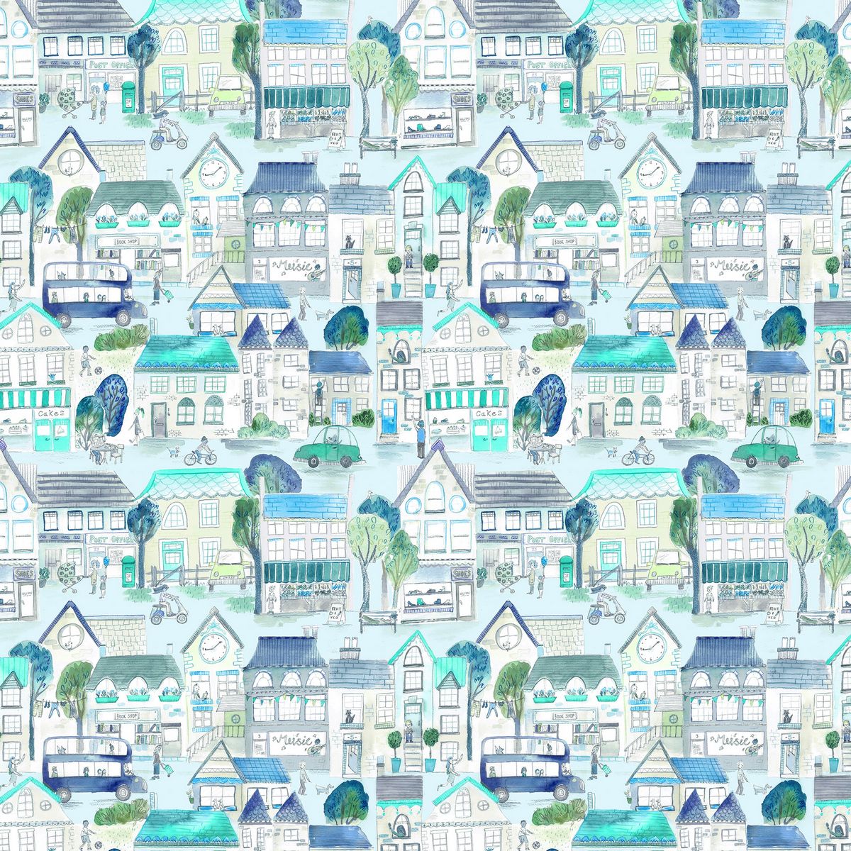 Village Streets Sky Fabric by Voyage Maison