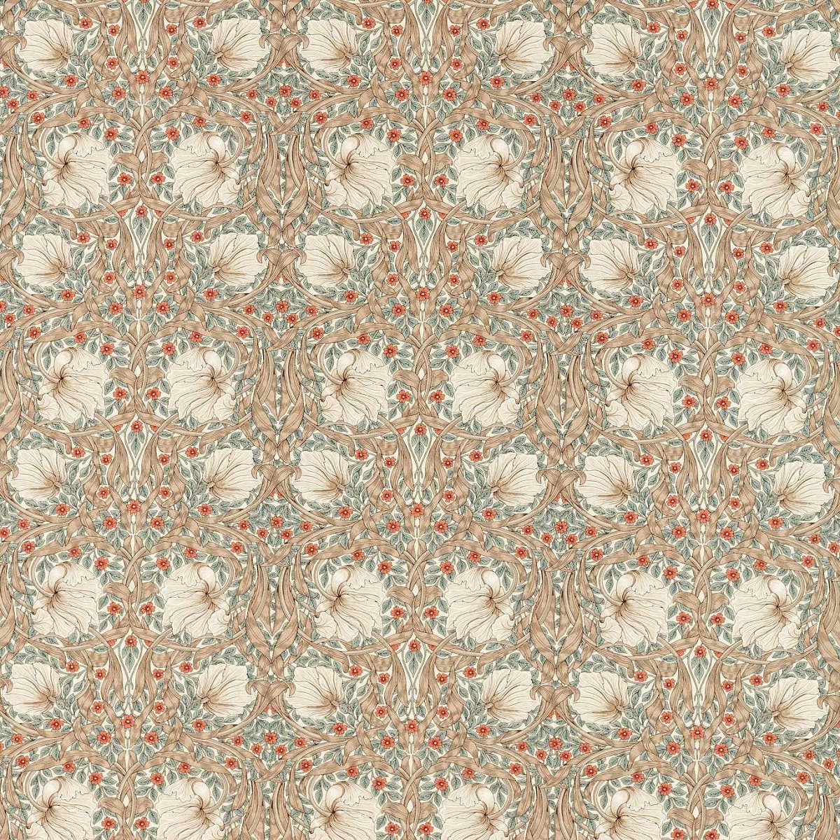 Pimpernel Linen/Coral Fabric by William Morris & Co.