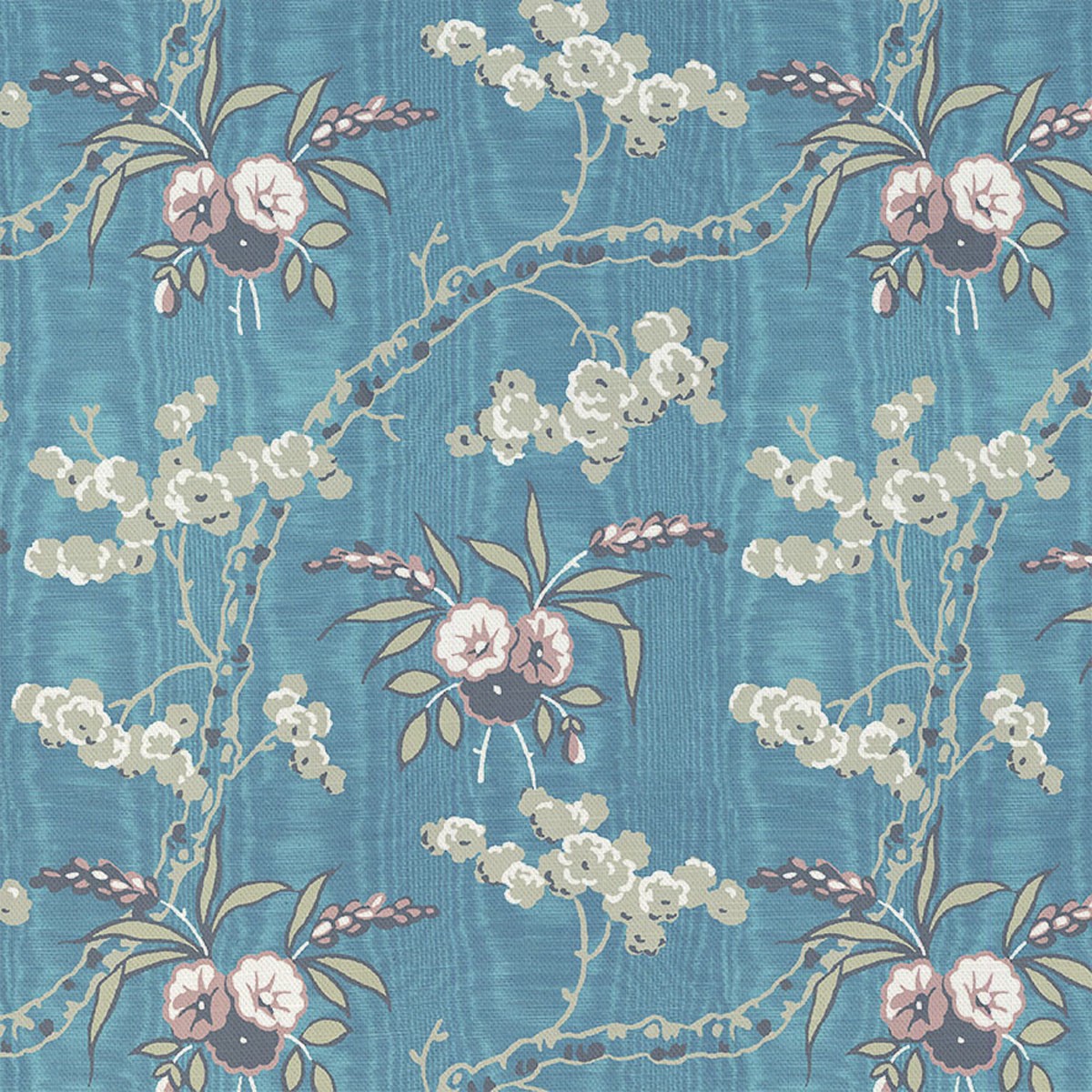 Emilys Bouquet Spring Blue Fabric by Art Of The Loom