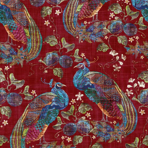 Peacock Luxor Cranberry Fabric by Utopia