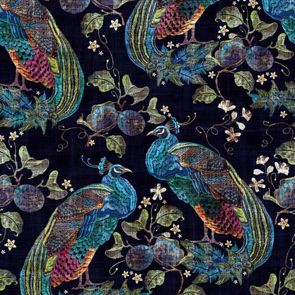 Peacock Luxor Navy Fabric by Utopia