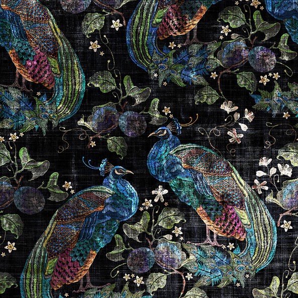 Peacock Opulence Black Fabric by Utopia