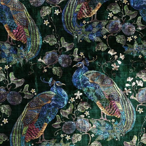 Peacock Opulence Bottle Green Fabric by Utopia