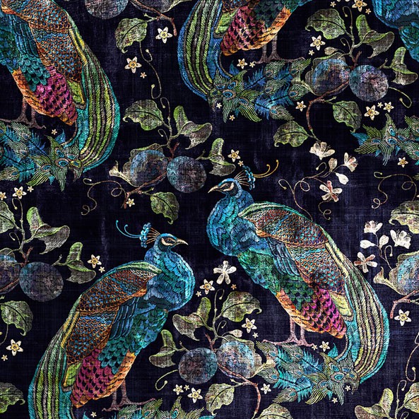 Peacock Opulence Navy Fabric by Utopia