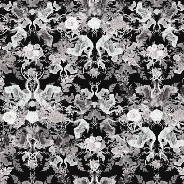 Swansong Black Swan Fabric by Utopia