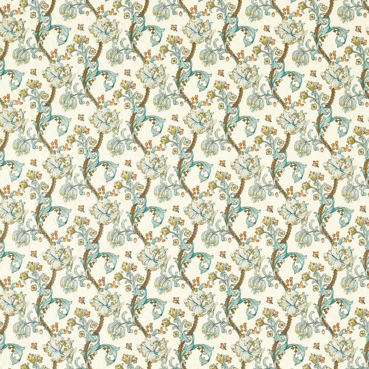 Golden Lily Embroidery Linen/Teal Fabric by Clarke & Clarke