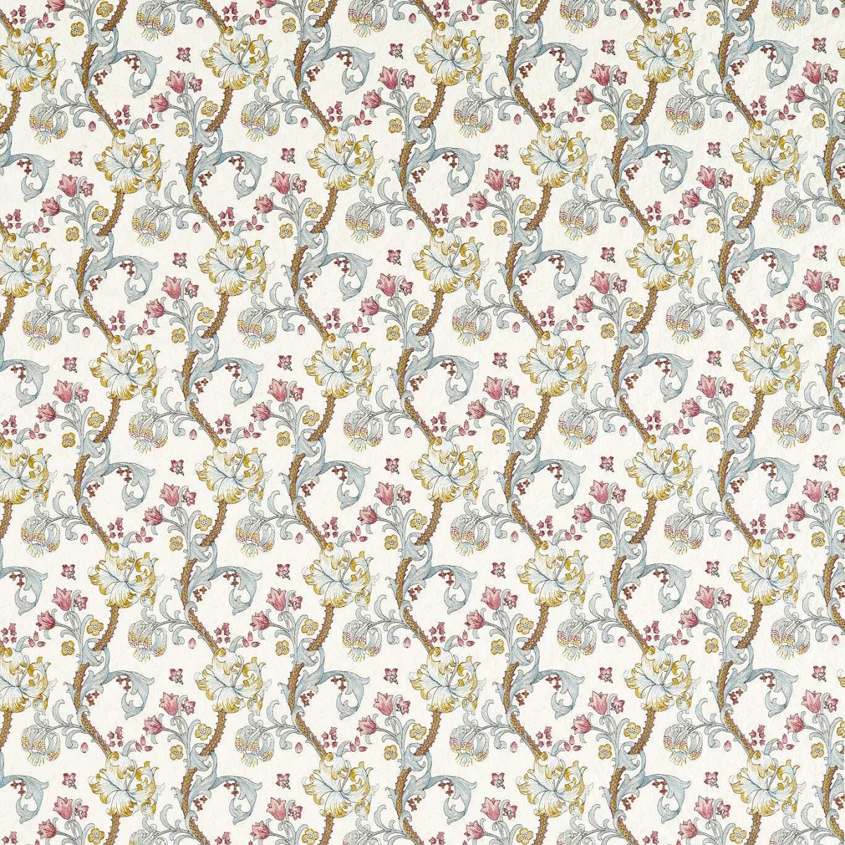 Golden Lily Embroidery Plum/Denim Fabric by Clarke & Clarke