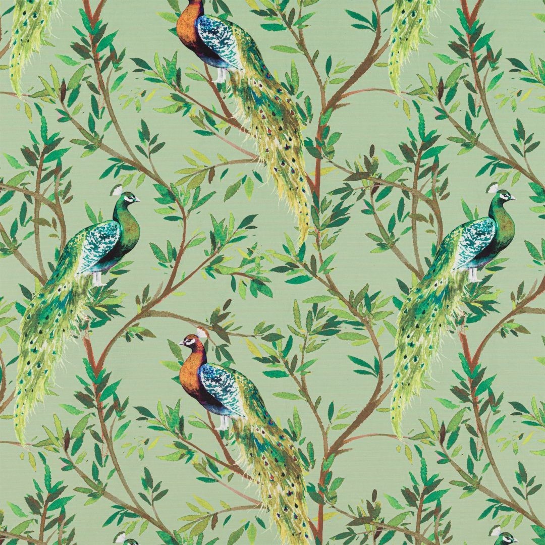 Peacock Avocado Fabric by Beaumont Textiles