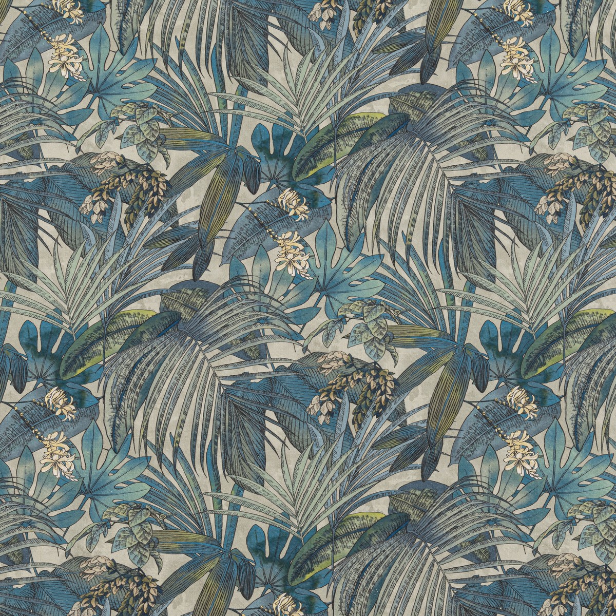 Padang Palm Azure Fabric by Beaumont Textiles