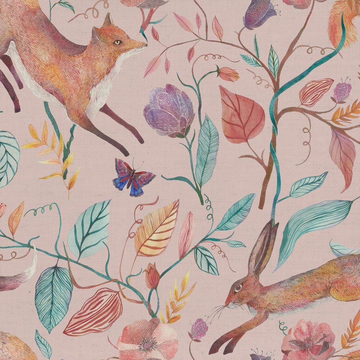 Leaping Into The Fauna Blush Fabric by Voyage Maison