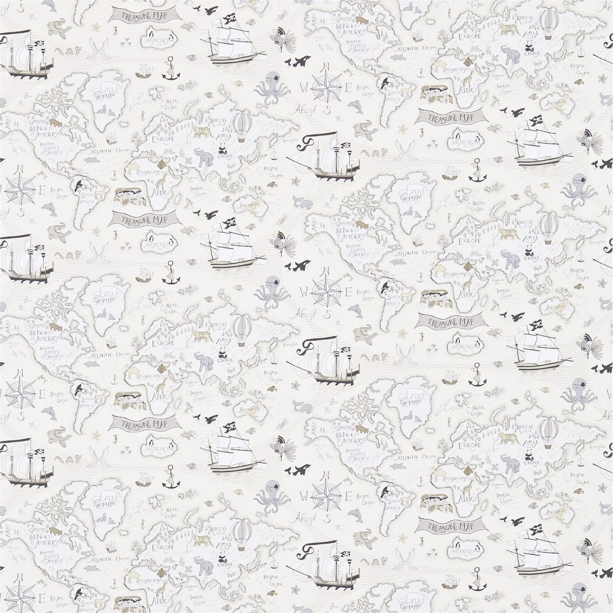 Treasure Map Neutral Fabric by Sanderson