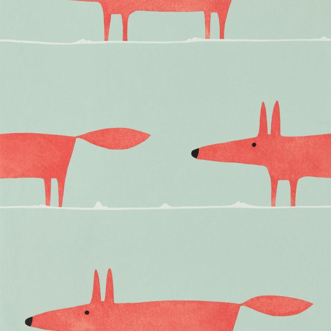 Mr Fox Sage/Poppy Fabric by Scion