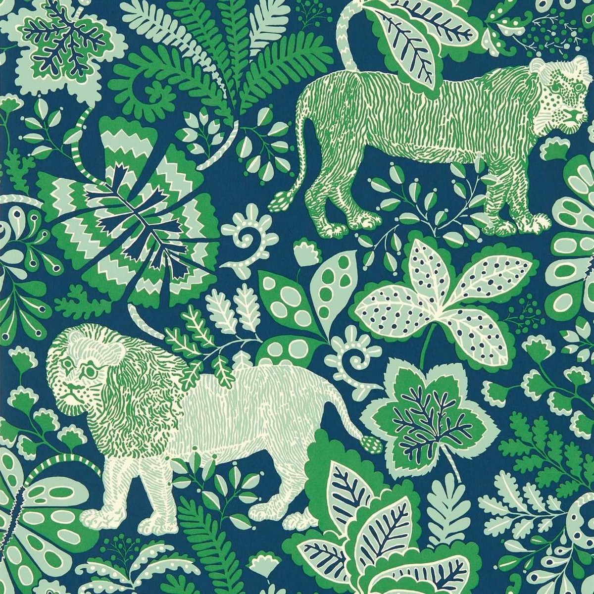 Rumble in the Jungle Midnight/Mint Leaf Fabric by Scion