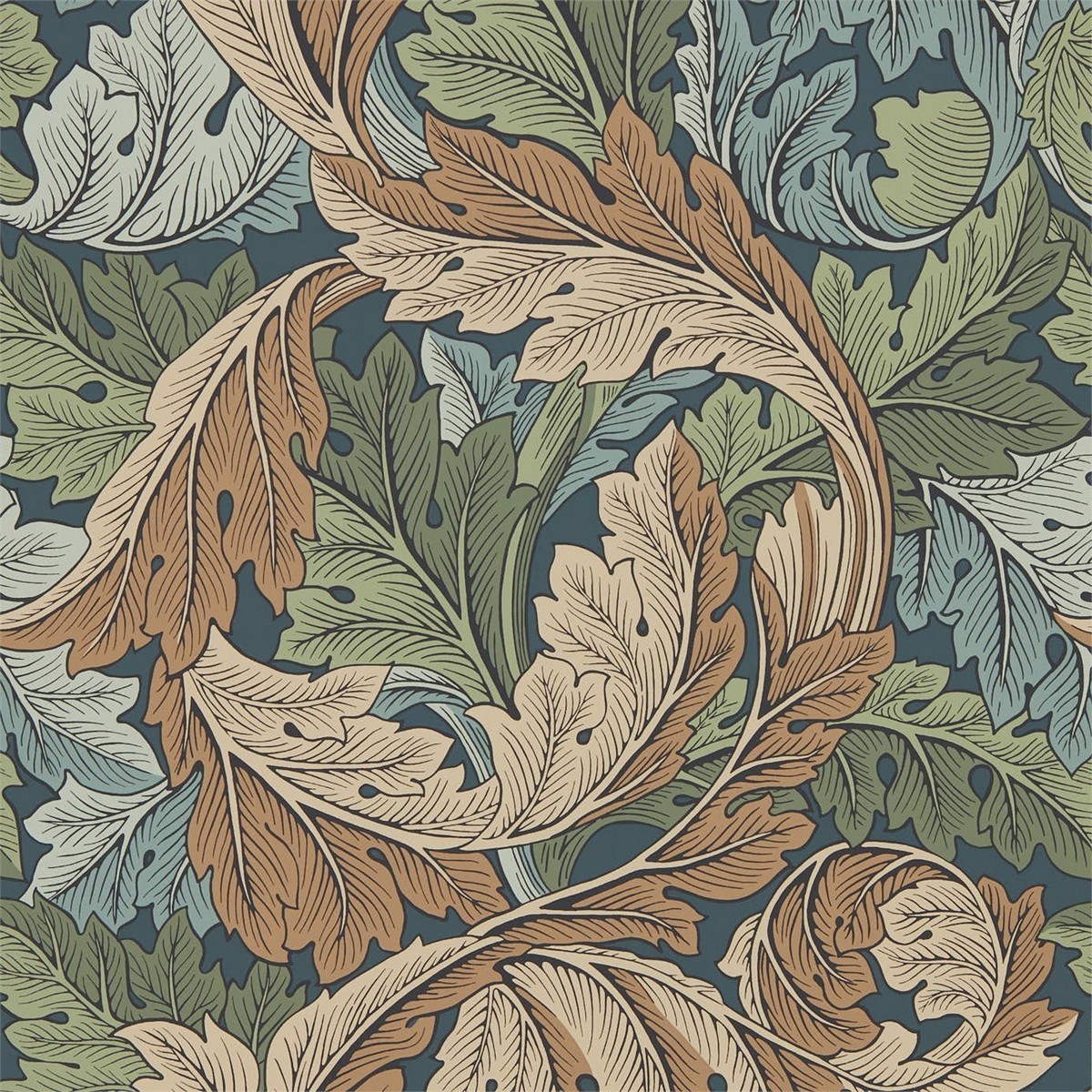 Acanthus Slate Blue/Thyme Fabric by William Morris & Co.