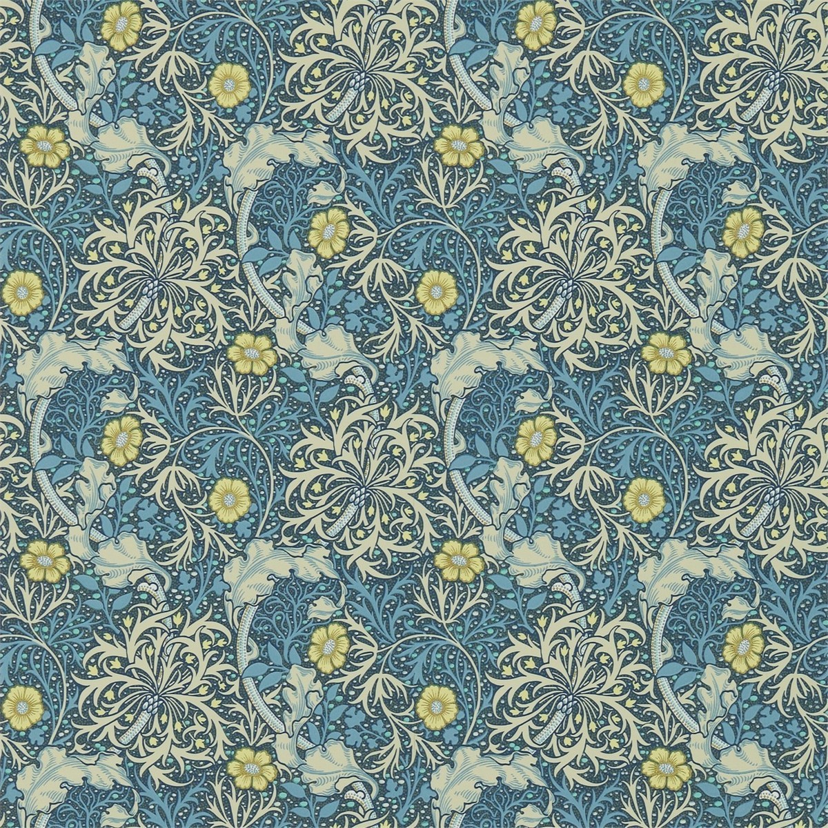 Morris Seaweed Ink/Woad Fabric by William Morris & Co.