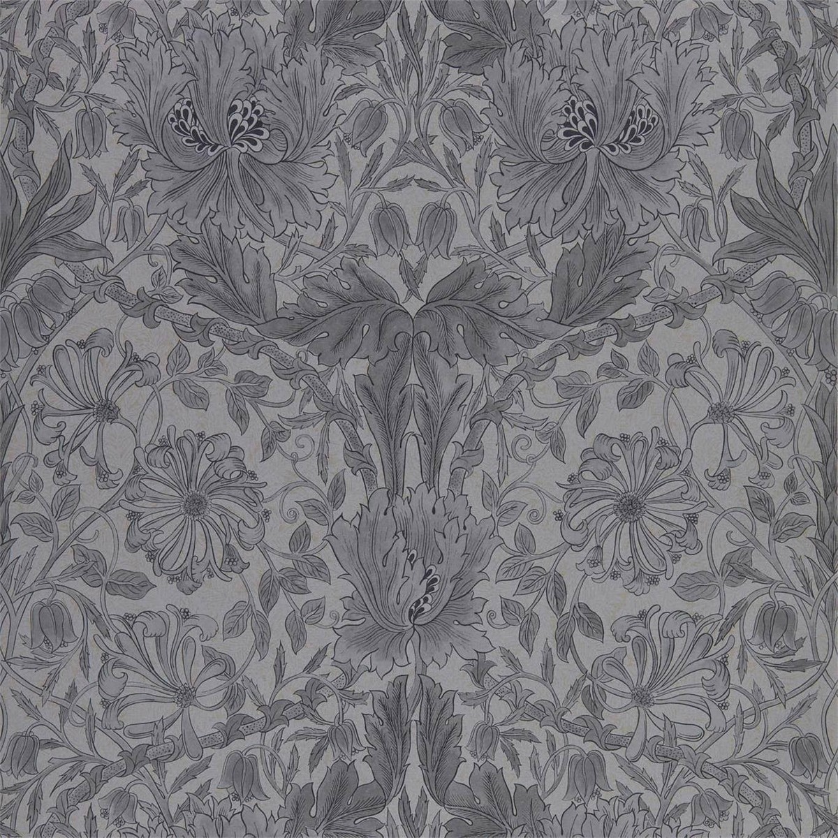 Pure Honeysuckle & Tulip Black Ink Fabric by William Morris & Co.