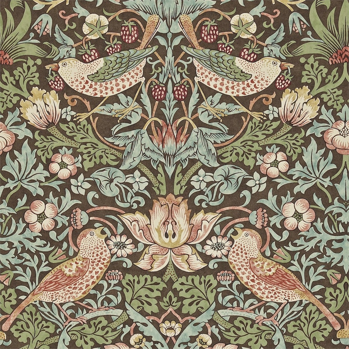 Strawberry Thief Chocolate/Slate Fabric by William Morris & Co.