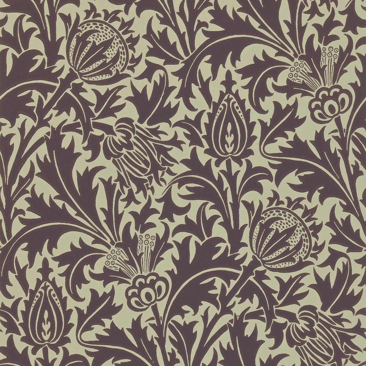 Thistle Mulberry/Linen Fabric by William Morris & Co.