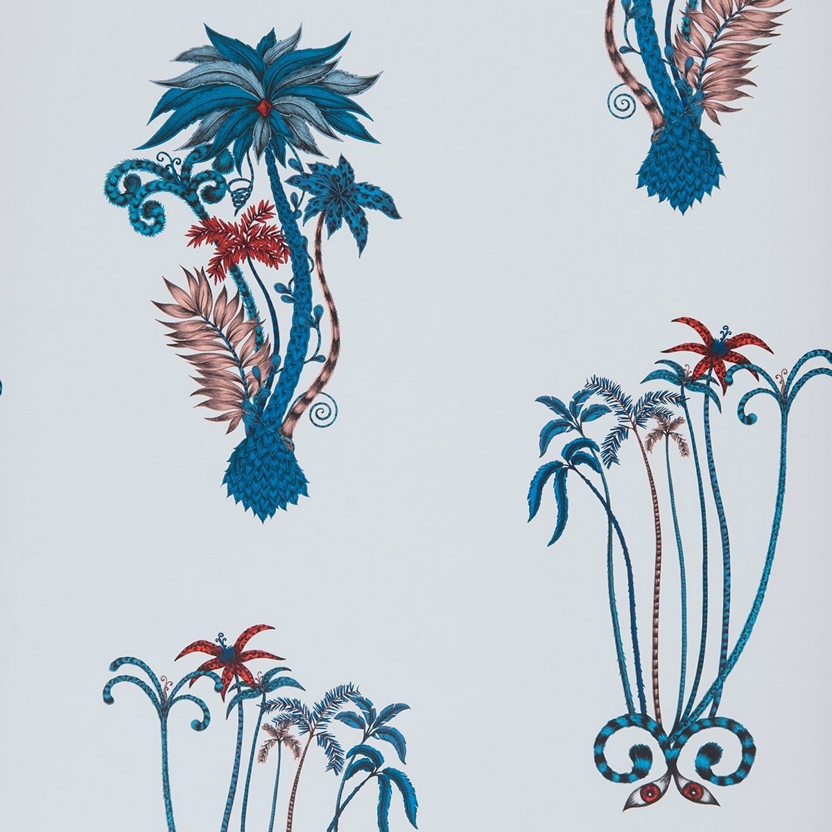 Jungle Palms Blue Fabric by Emma J Shipley