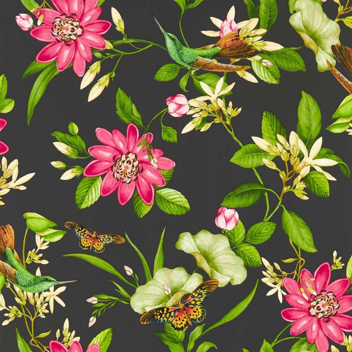 Pink Lotus Noir Fabric by Wedgwood