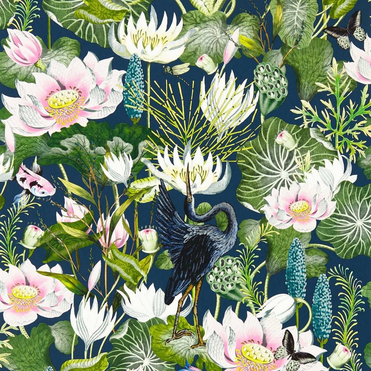Waterlily Midnight Fabric by Wedgwood