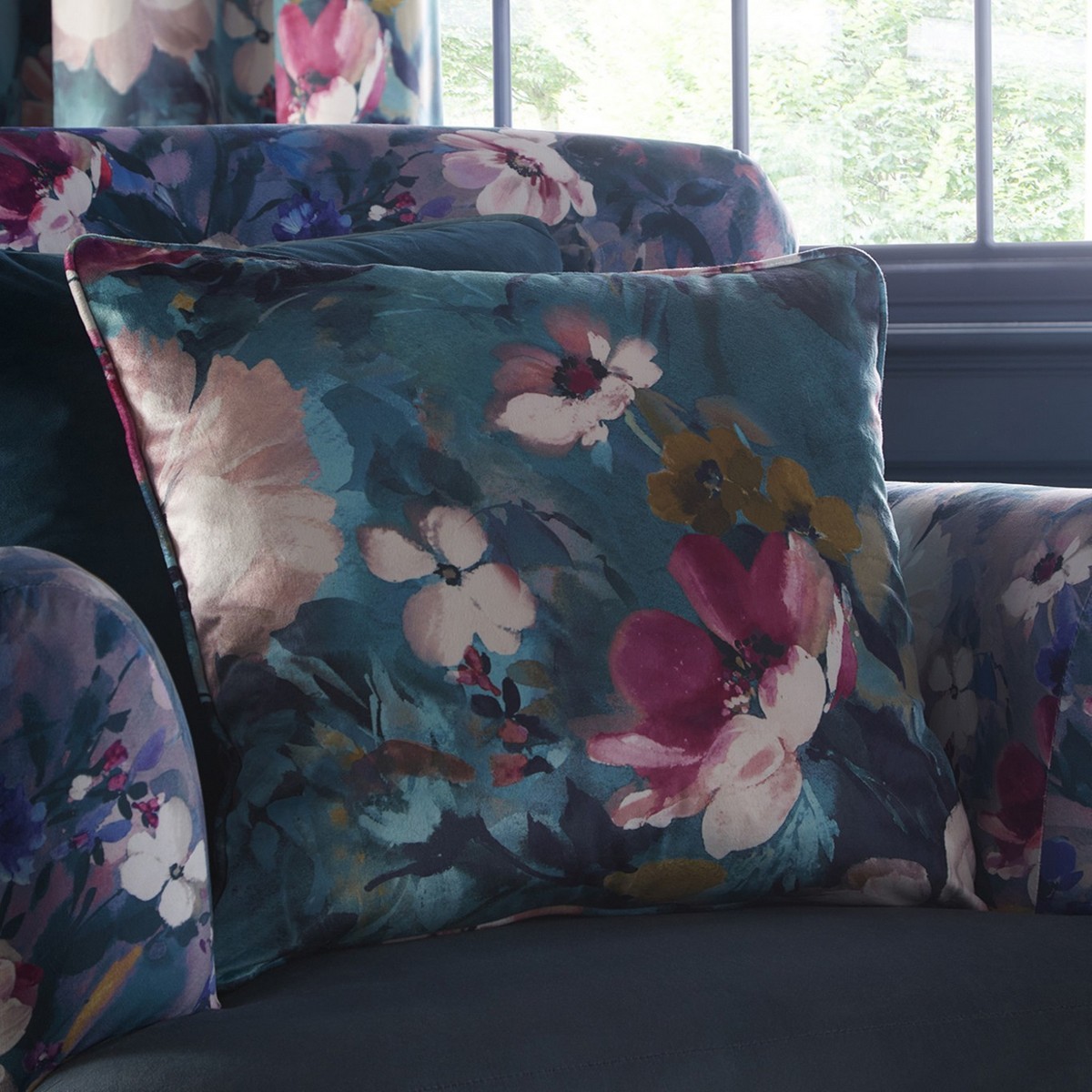 Bouquet Kingfisher Cushion Fabric by Studio G