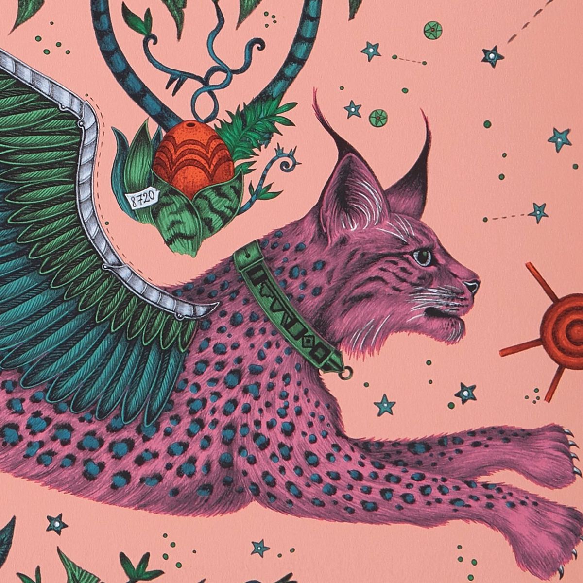 Lynx Coral Fabric by Emma J Shipley