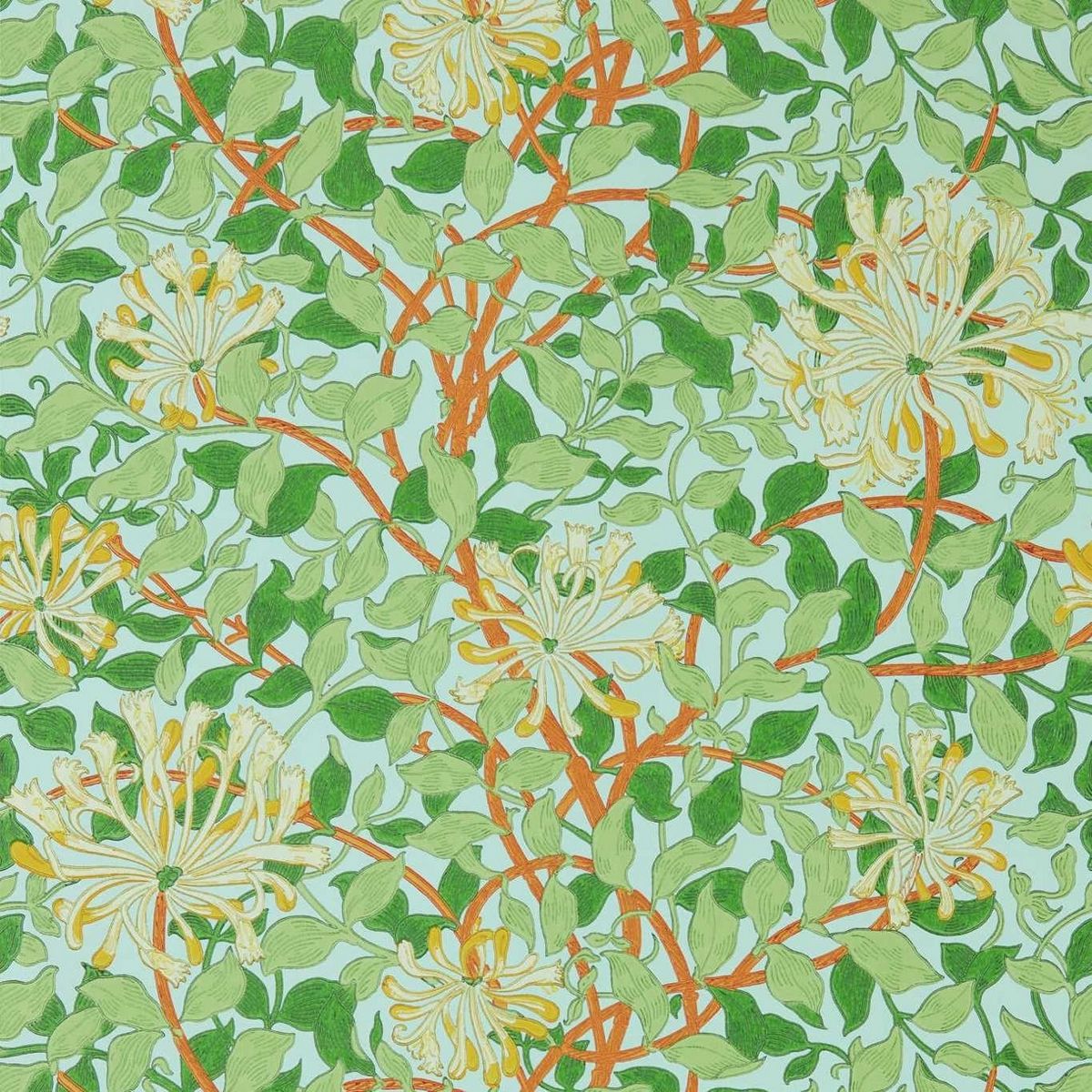 Honeysuckle Sky/Burnt Orange Fabric by William Morris & Co.