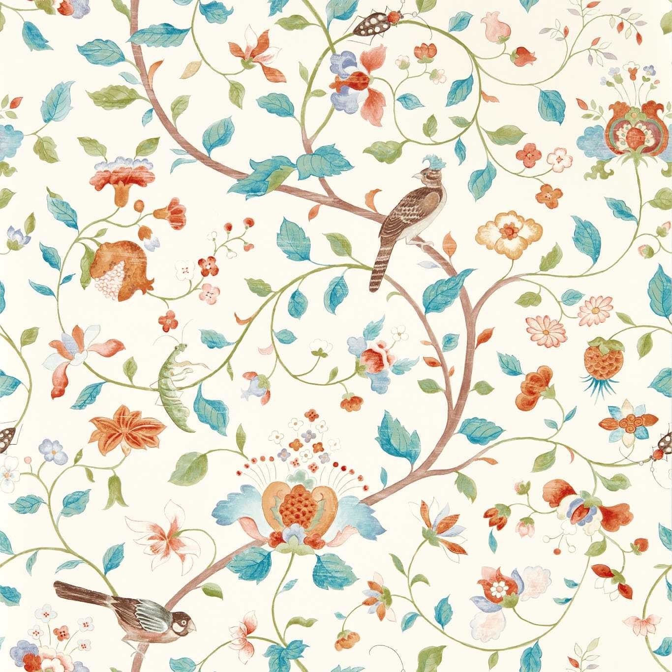 Arils Garden Teal/Russet Fabric by Sanderson