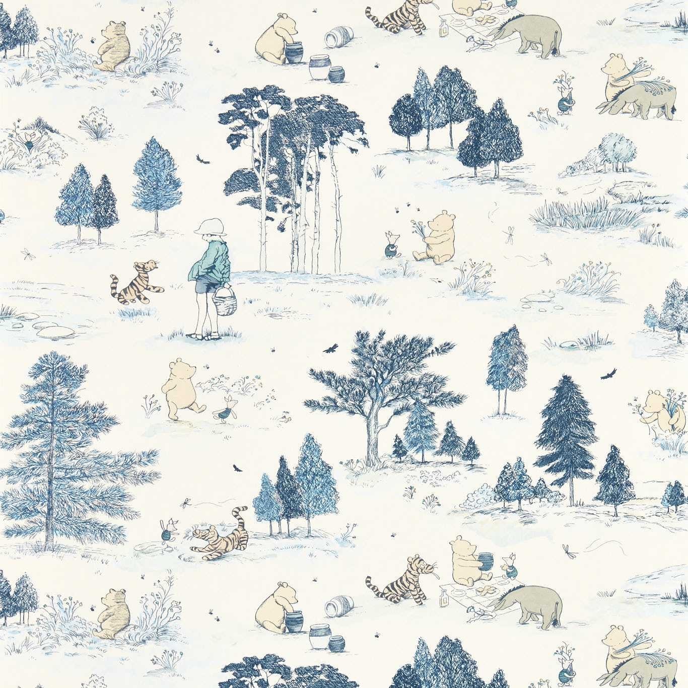 Winnie The Pooh Bonbon Blue Fabric by Sanderson