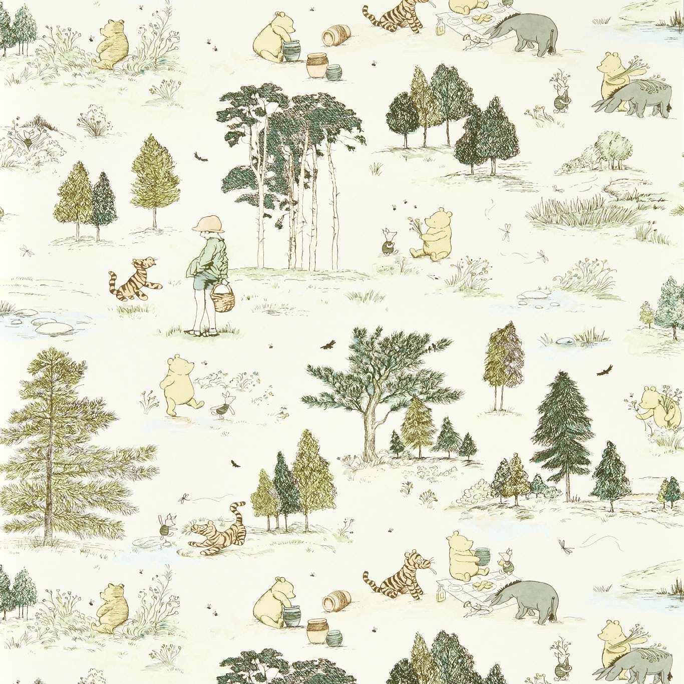 Winnie The Pooh Macaron Green Fabric by Sanderson