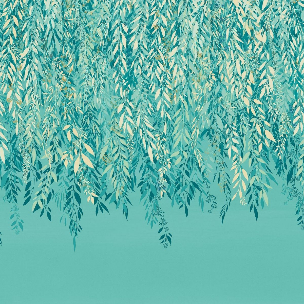 Cascading Willow Turquoise Mural Fabric by Ohpopsi