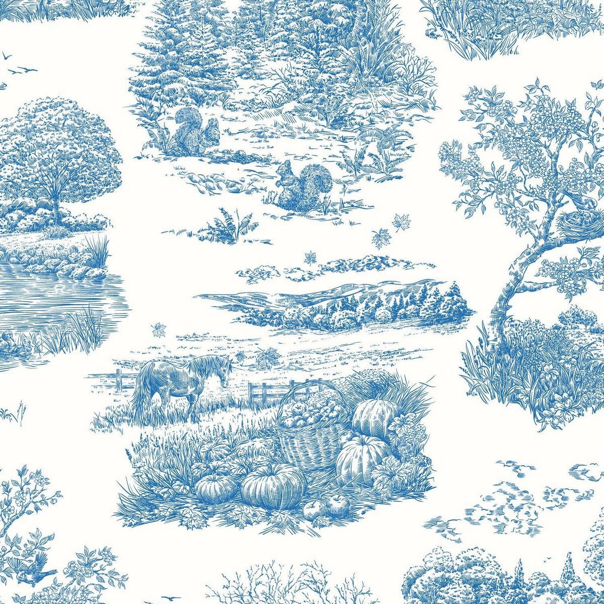 Eve Toile Cobalt Fabric by Ohpopsi