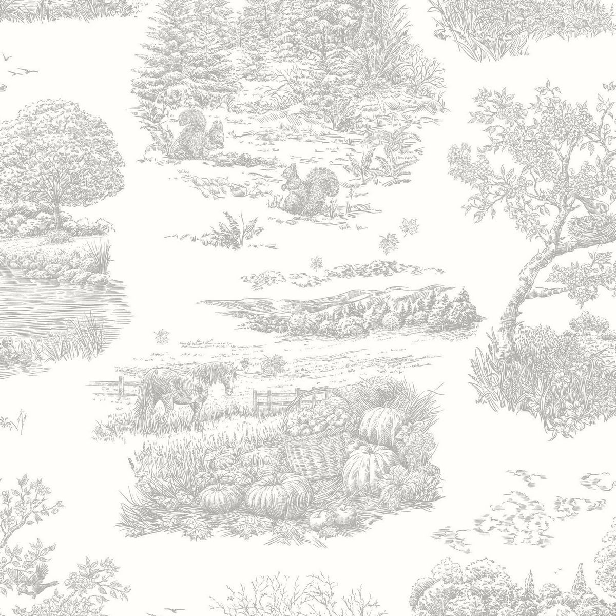 Eve Toile Dove Fabric by Ohpopsi