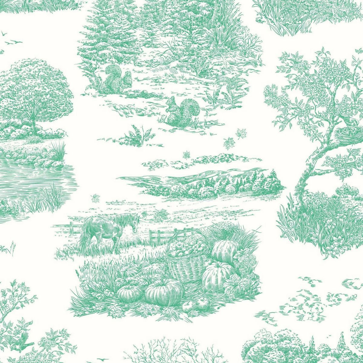 Eve Toile Jade Fabric by Ohpopsi