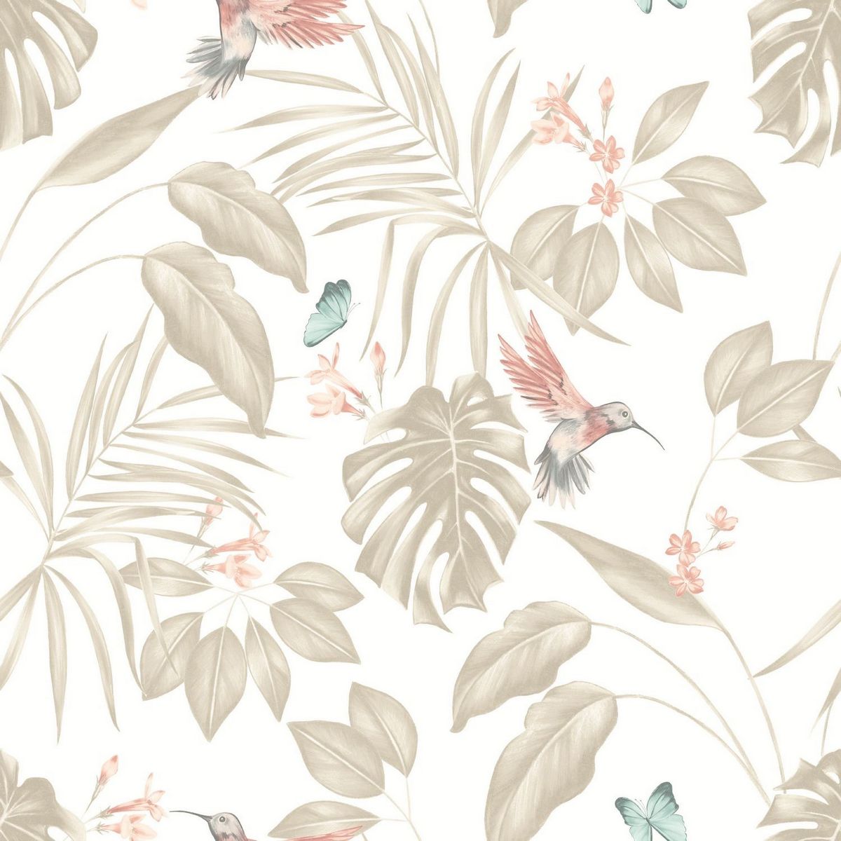 Hummingbird Oyster Fabric by Ohpopsi