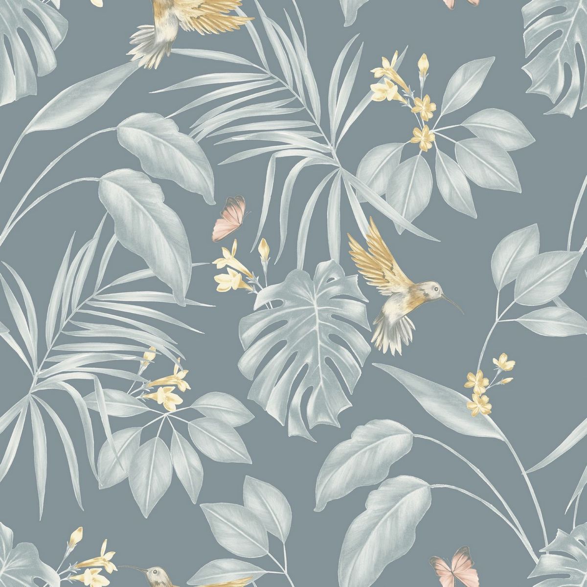 Hummingbird Petrol Fabric by Ohpopsi