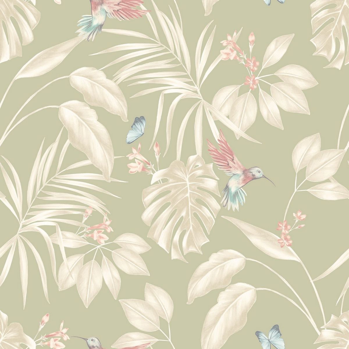 Hummingbird Sage Fabric by Ohpopsi