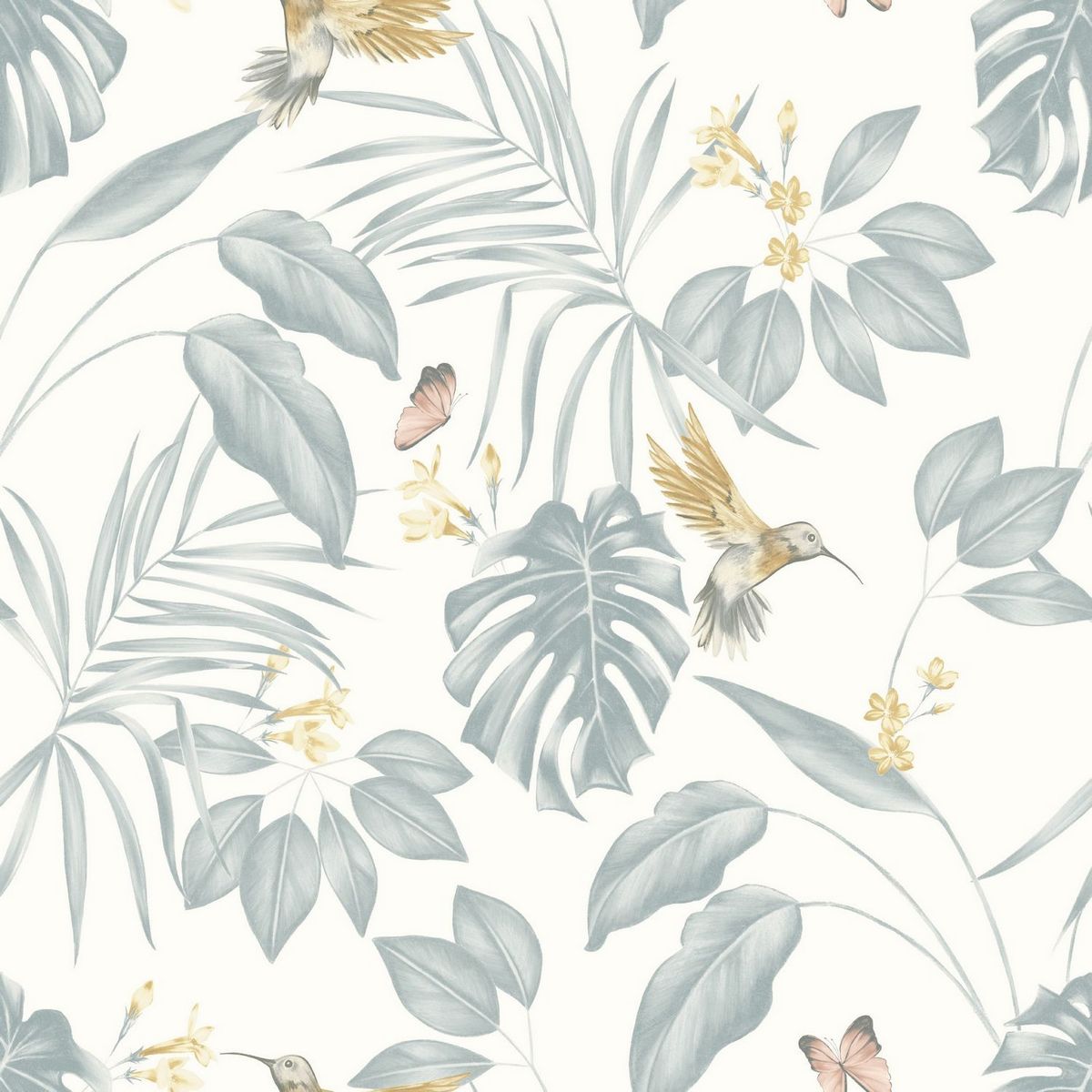 Hummingbird Wedgewood Fabric by Ohpopsi