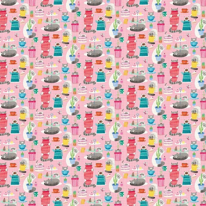 Kitten Kaboodle Bubblegum Fabric by Ohpopsi