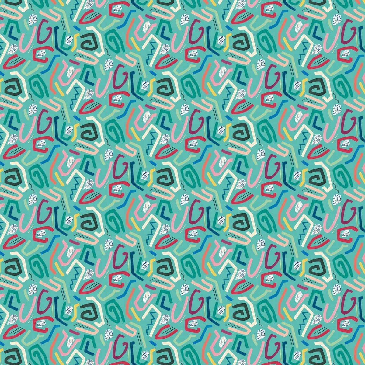 Squiggle Aquamarine  Fabric by Ohpopsi