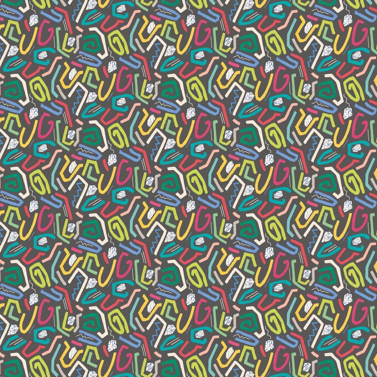 Squiggle Onyx Bright Fabric by Ohpopsi