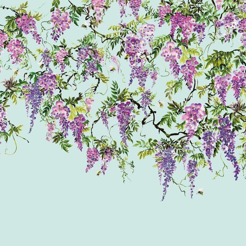 Trailing Wisteria Amethyst & Sky Mural Fabric by Ohpopsi