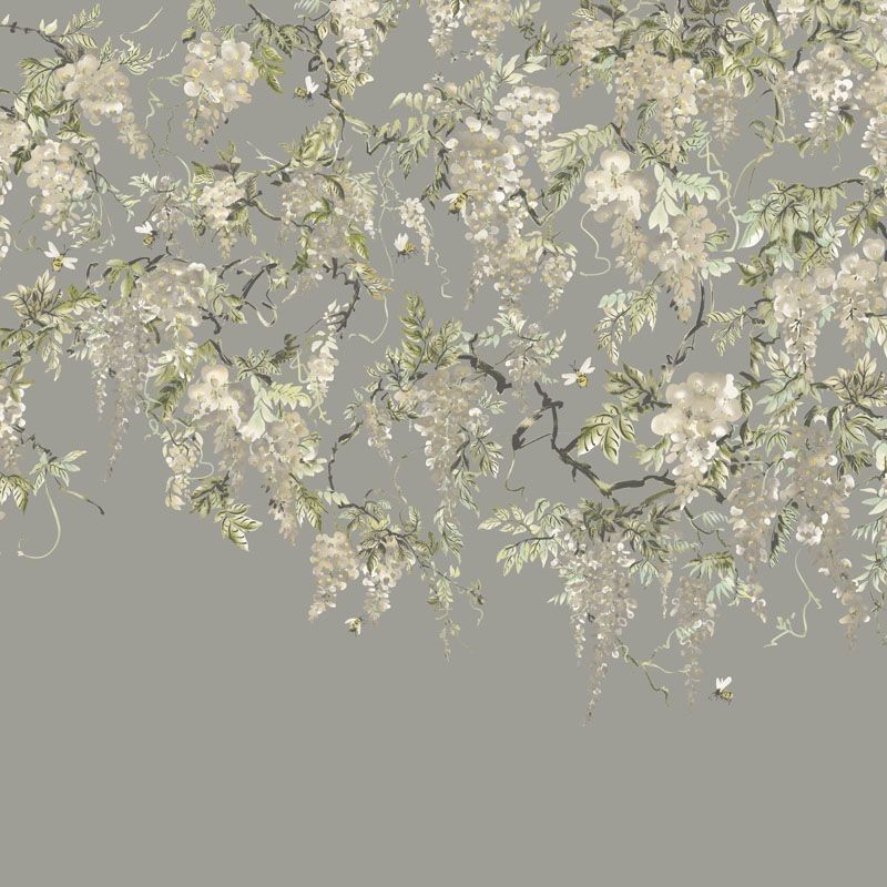 Trailing Wisteria Linen & Stone Mural Fabric by Ohpopsi