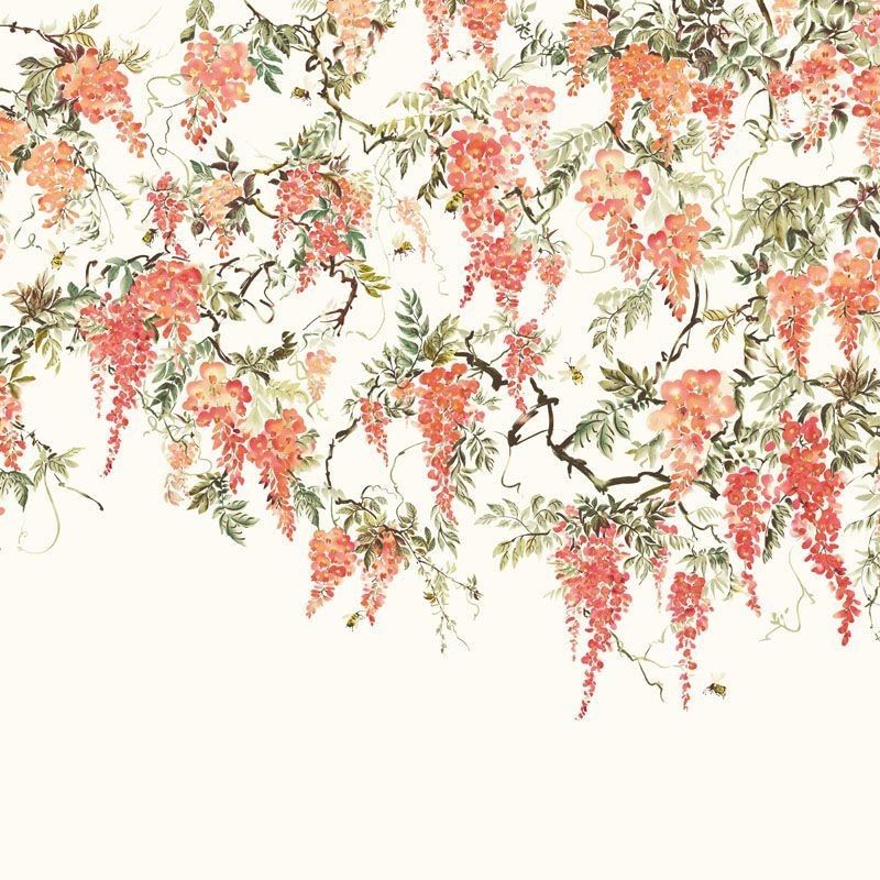 Trailing Wisteria Peach Mural Fabric by Ohpopsi